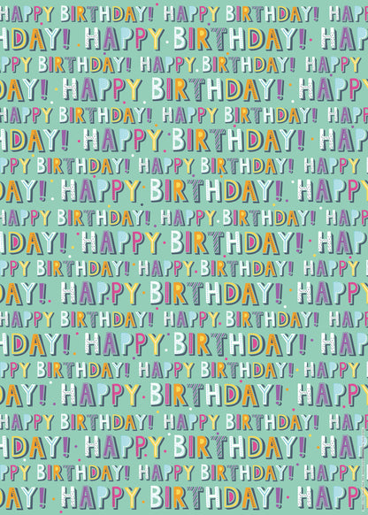 Gift Wrap & Tags - Happy Birthday Text (2 Sheets & 2 Tags)