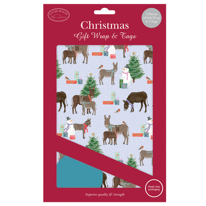 Christmas Wrap & Tags - Donkey & Friends (5 Sheets & 5 Tags)