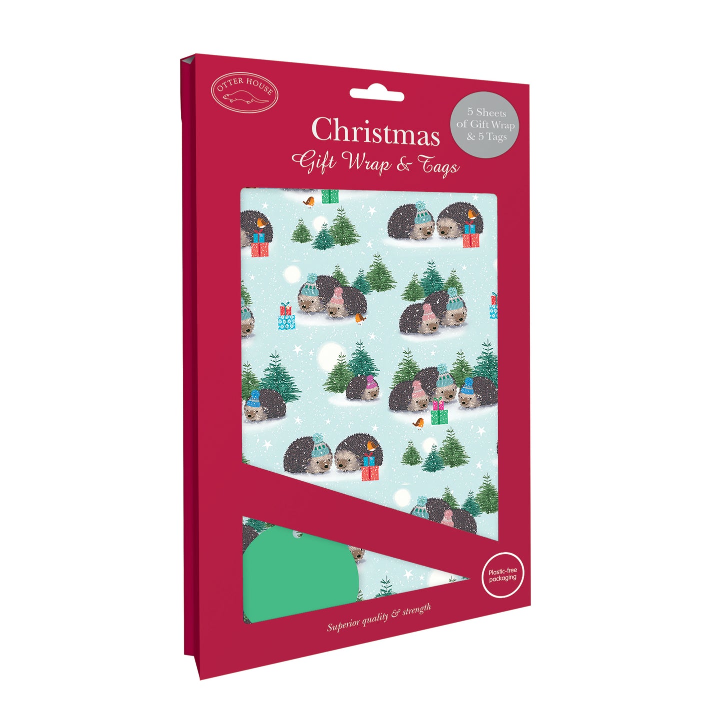 Christmas Wrap & Tags - A Prickle of Hedgehogs (5 Sheets & 5 Tags)