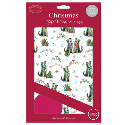 Christmas Wrap & Tags - Cosy Dogs (5 Sheets & 5 Tags)