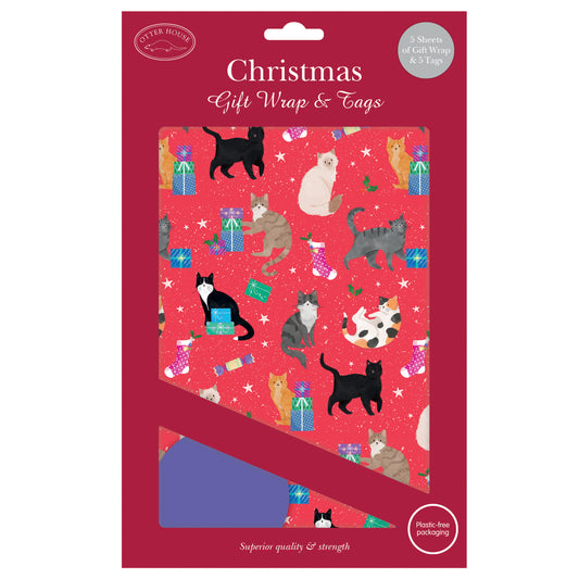 Christmas Wrap & Tags - Happy Catmas (5 Sheets & 5 Tags)