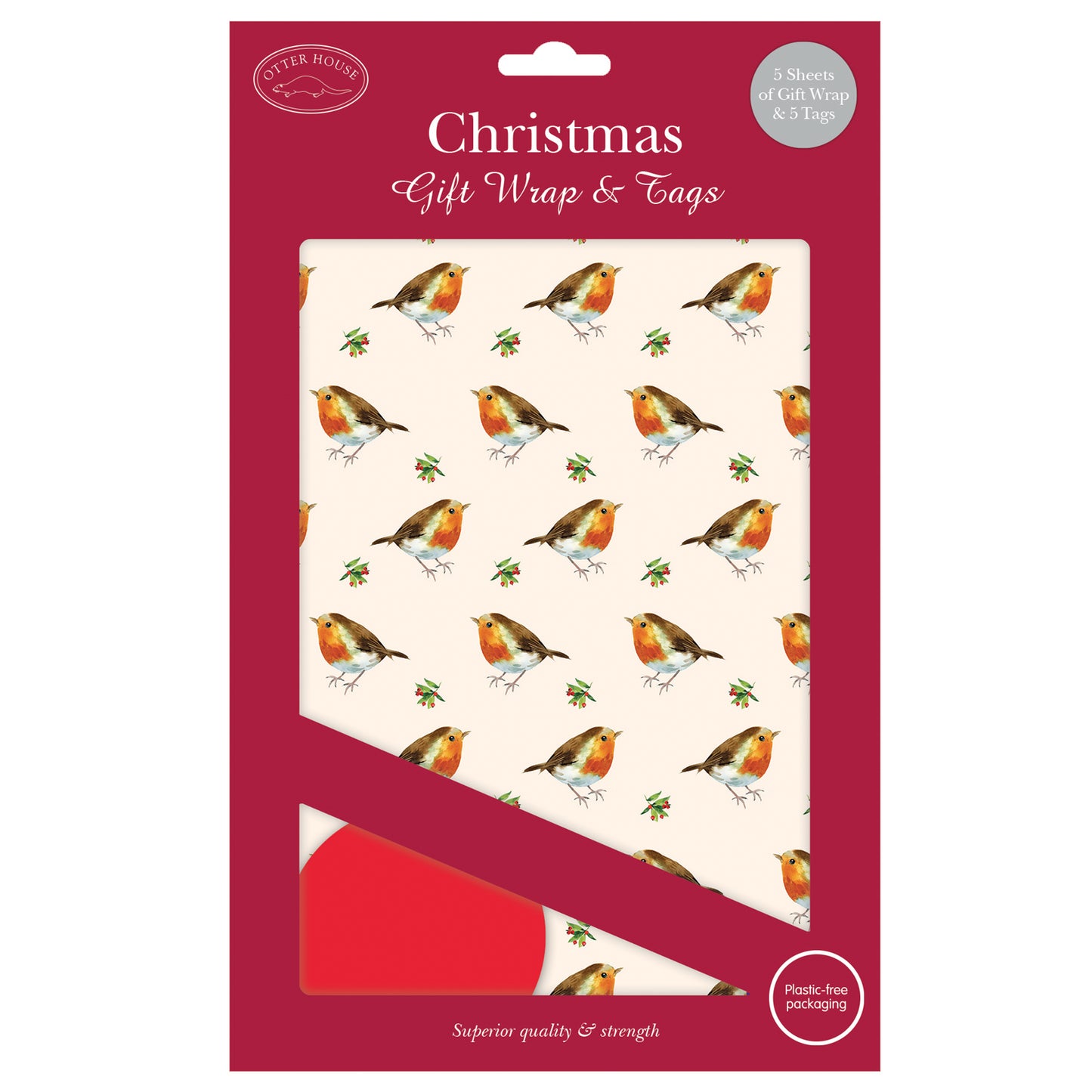 Christmas Wrap & Tags - Little Robins (5 Sheets & 5 Tags)