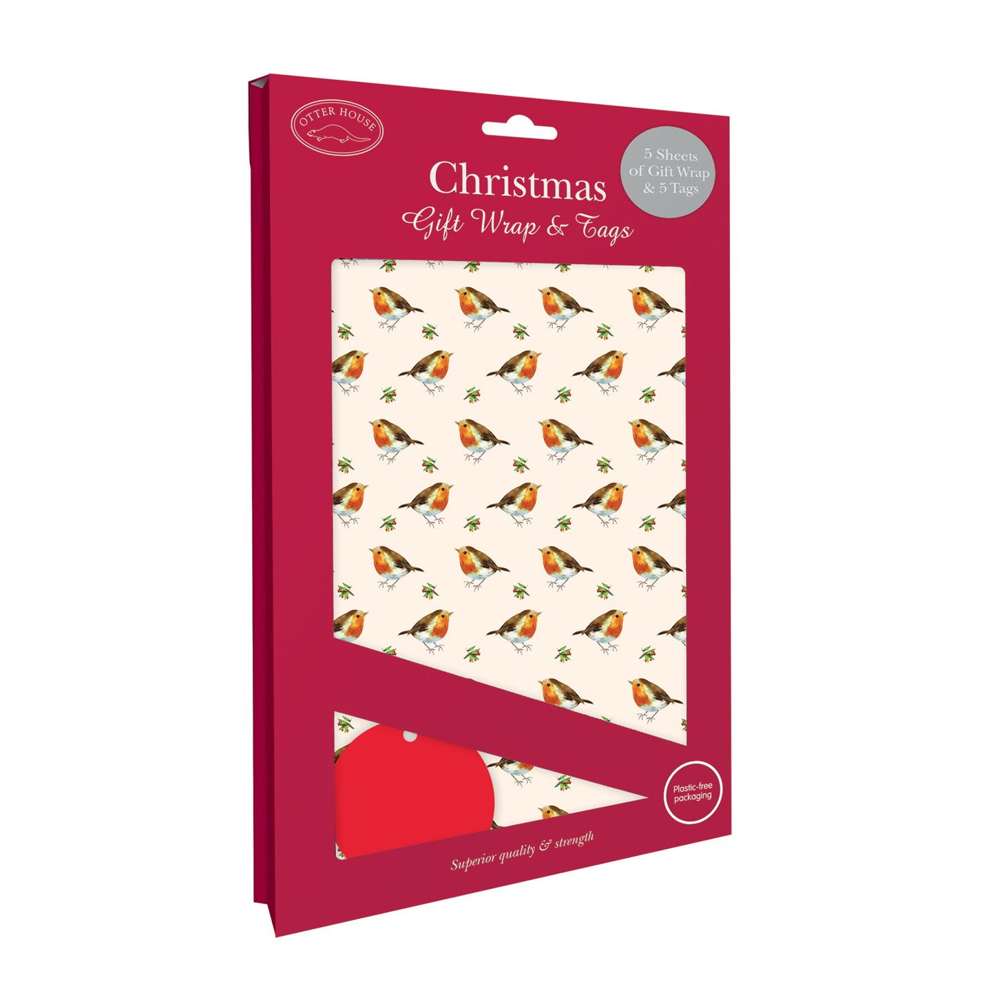 Christmas Wrap & Tags - Little Robins (5 Sheets & 5 Tags)