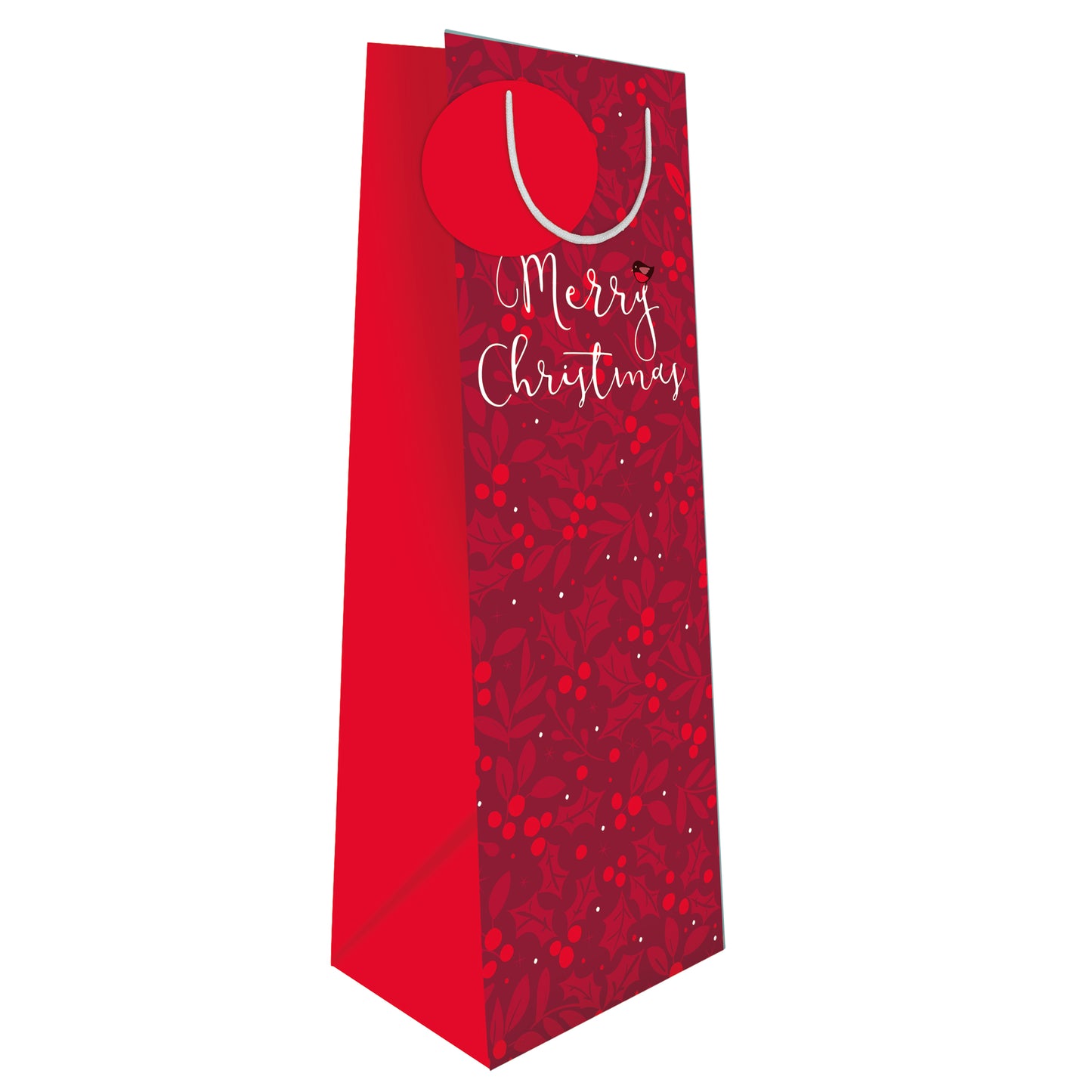 Xmas Bottle Gift Bag - Holly Pattern