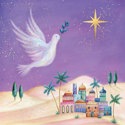 RSPB Small Square Christmas Cards (10 Cards) - Dove Over Bethlehem