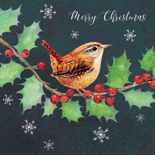 RSPB Small Square Christmas Cards (10 Cards) - Wren & Holly