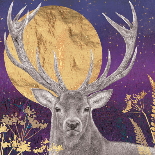 RSPB Small Square Christmas Cards (10 Cards) - Stag & Moon