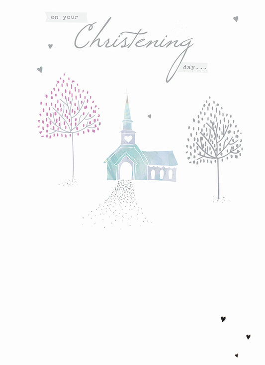 Christening Card - Church & Trees