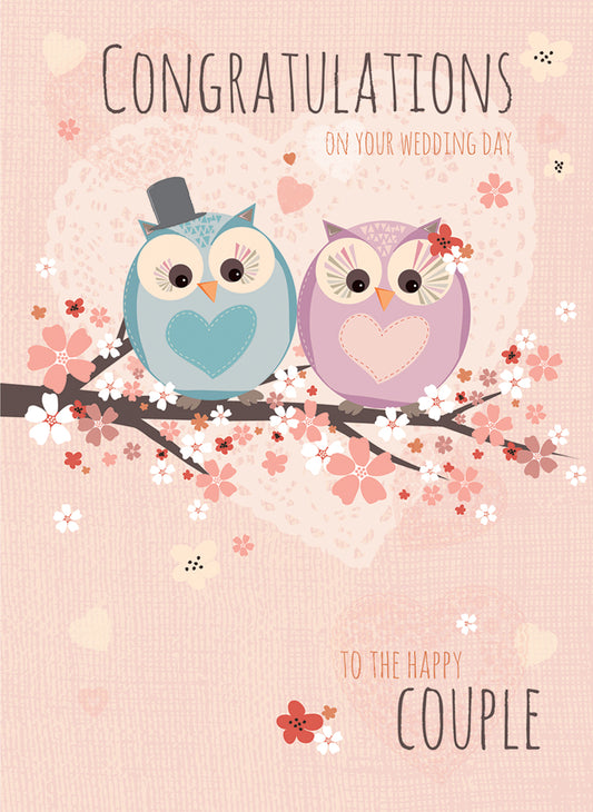 Wedding Card - Owls On Branch