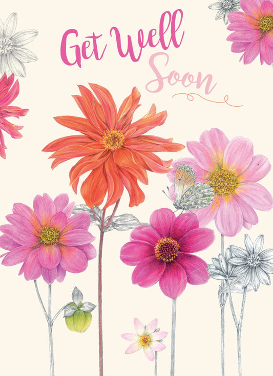 Get Well Soon Card - Pink & Orange Flowers