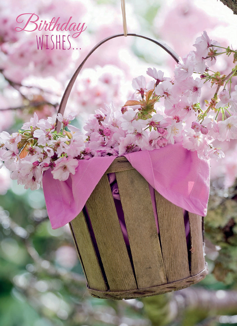 Floral Birthday Card - Blossom In Wooden Bucket