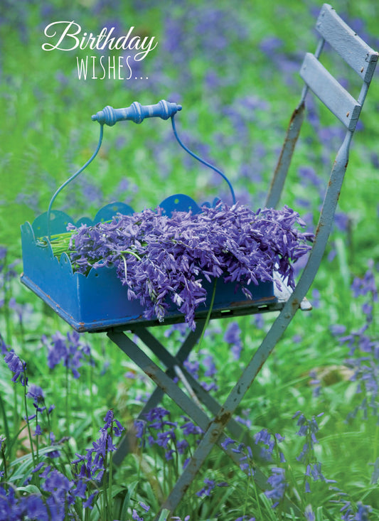 Floral Birthday Card - Bluebells On Chair