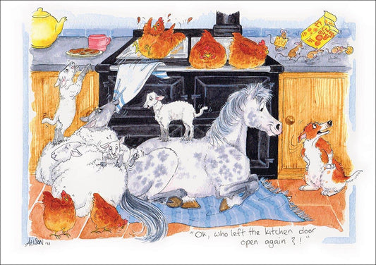 Alison's Animals Card - Who left the kitchen door open? (Splimple - 150x210mm)