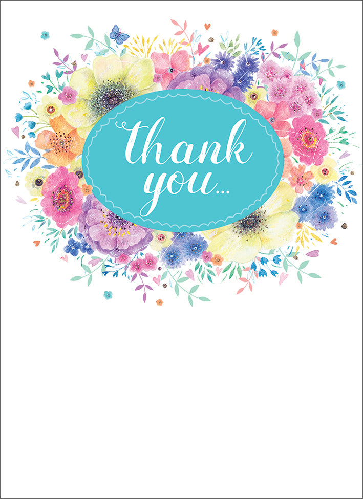 Thank You Card - Floral Circle & Bow