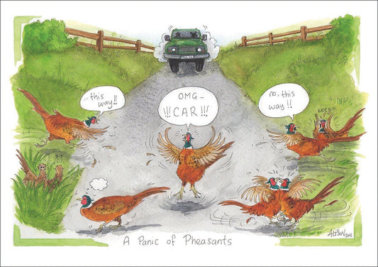 Alison's Animals Card - A panic of pheasants (Splimple - 150x210mm)