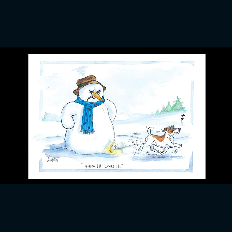 Yellow snowman - Alisons Animals Christmas Card