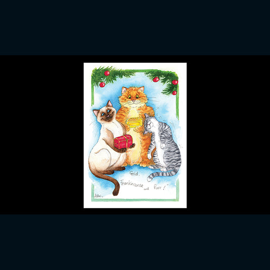 Gold Frankincense and Purr - Alisons Animals Christmas Card